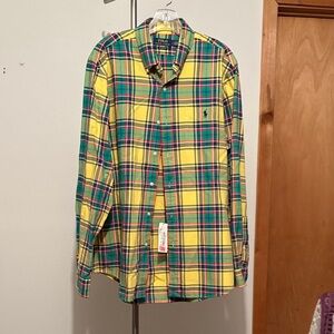 Polo by Ralph Lauren Men's Yellow and Green Plaid Shirt